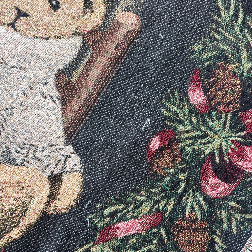 Vintage Goodwin Weavers 100% Cotton Christmas Teddy Bear Holiday Throw Blanket
